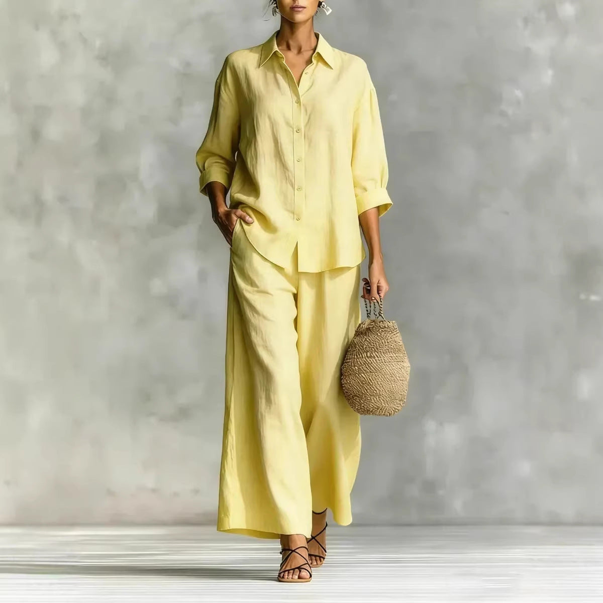 Attractive Women's Cotton Linen Wide Leg Suits