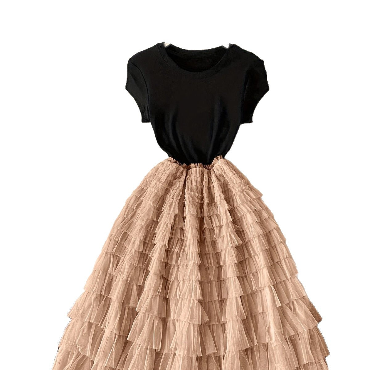 Women's Patchwork Mesh Summer French Waist Dress