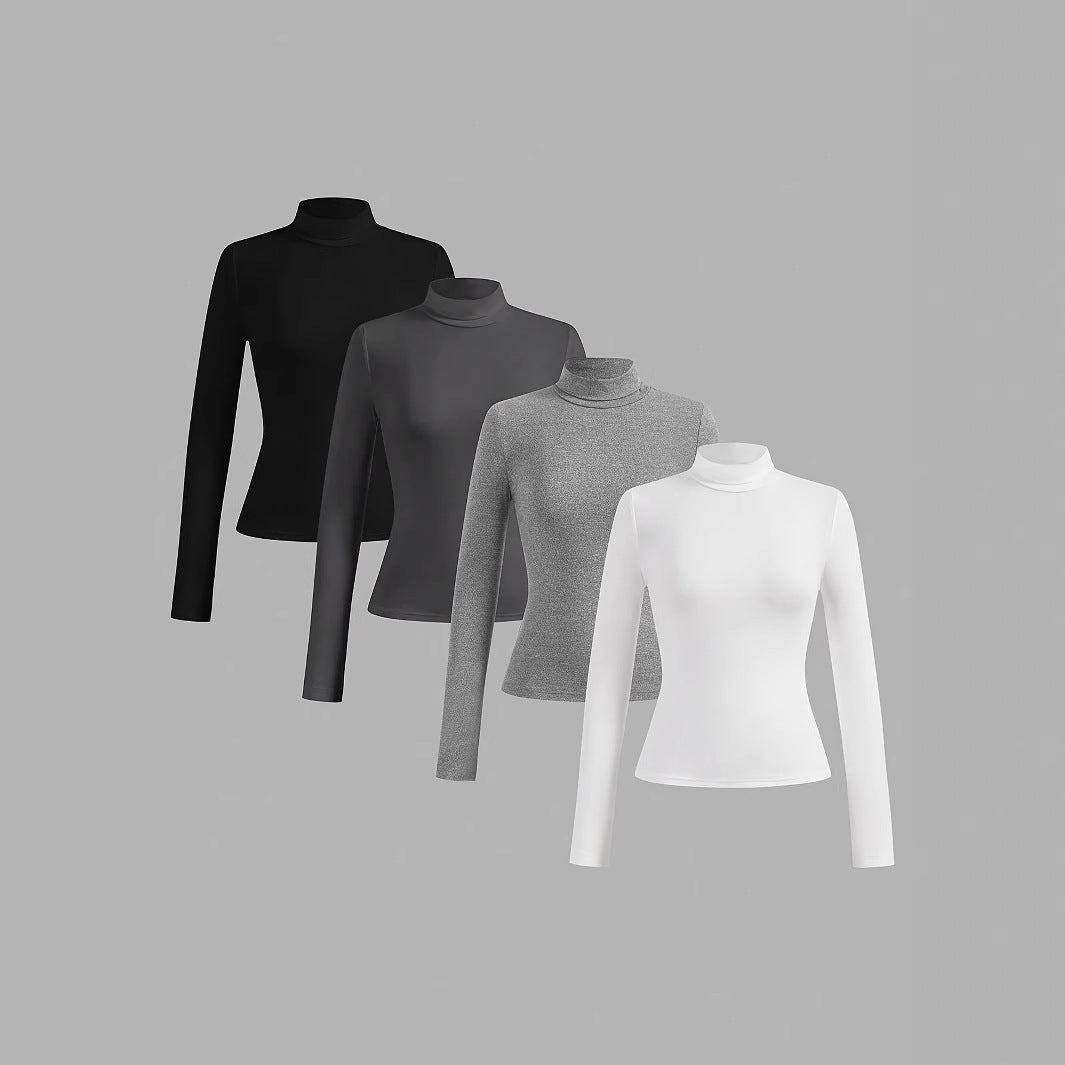 Women's Solid Color Casual Set Turtleneck Long Blouses