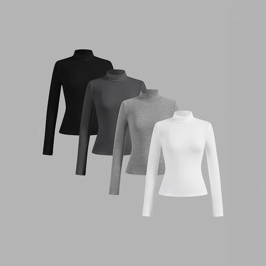 Women's Solid Color Casual Set Turtleneck Long Blouses