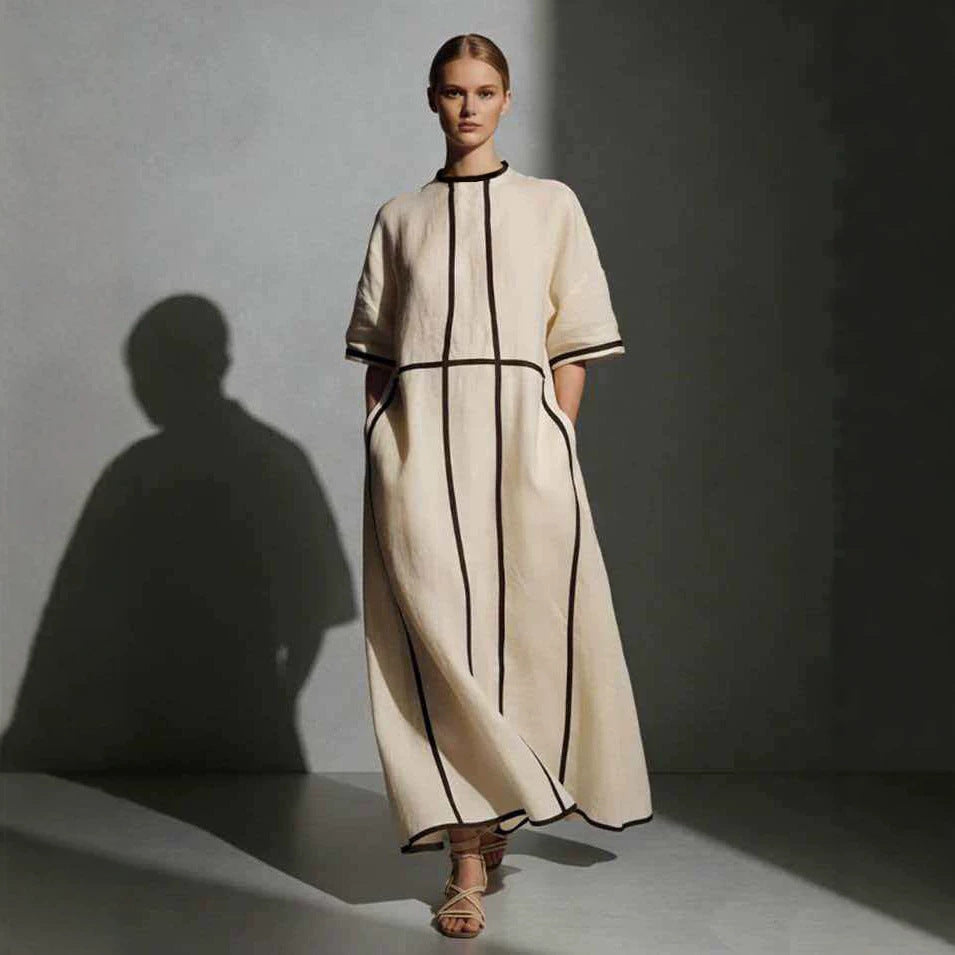 Women's Summer Round Neck Pocket Line Loose Dress