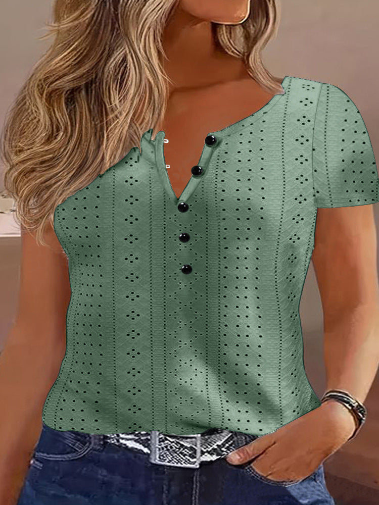 Women's Casual Loose Comfortable Round Neck Jacquard Blouses