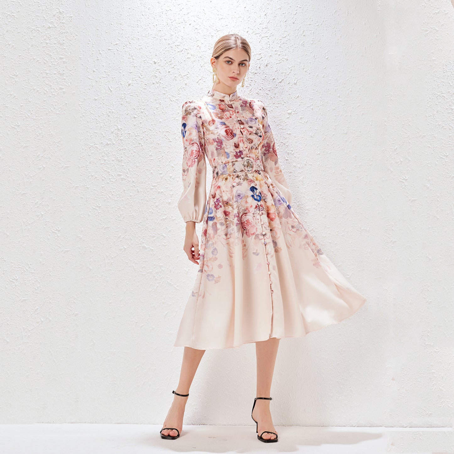 Women's Collar Single-breasted Positioning Printed Dress Pocket Temperament Dresses