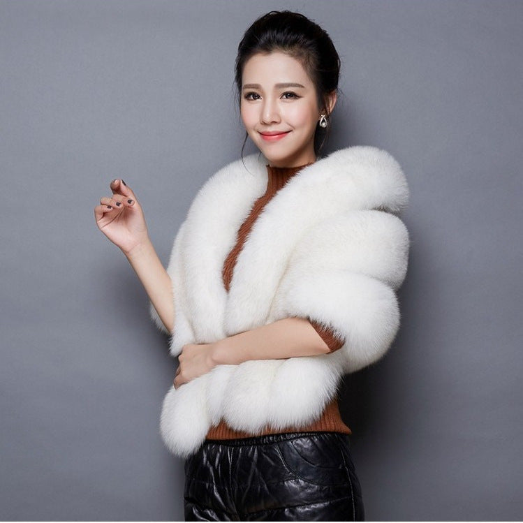 Women's Fur Shawl White Cloak Bridal Cape Coats