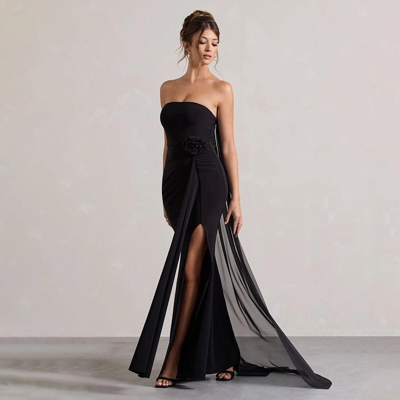 Women's Temperament Pure Color Sexy Bandeau Sheath Dress