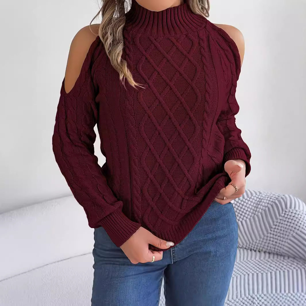 Women's Casual Twist Collar Long Sleeves Pullover Sweater