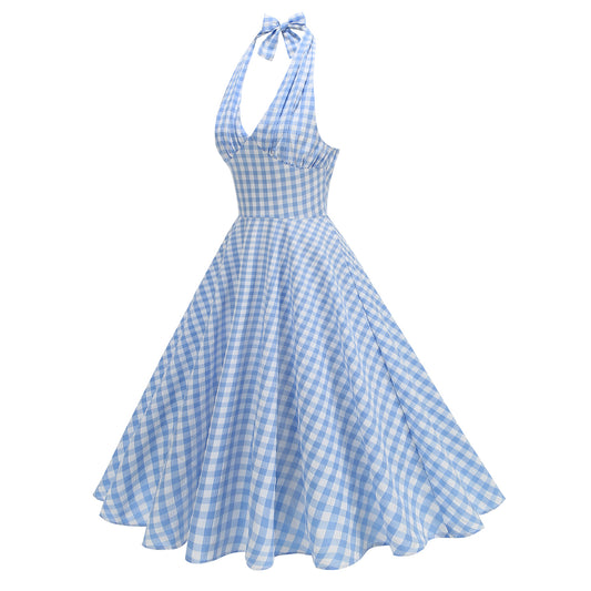 Women's Elastic Hepburn Style High Waist Halter Dresses