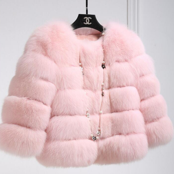 Women's Faux Fox Fur Chic Horizontal Stitching Coats