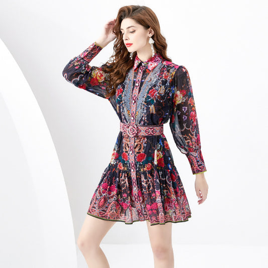 Edge Mini Retro Printed Dress Two-piece Dresses