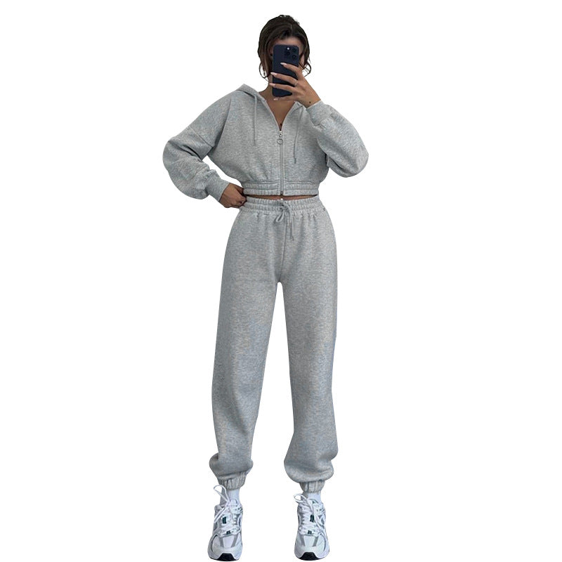 Women's Hooded Zipper Waist Fashion Casual Exercise Suits