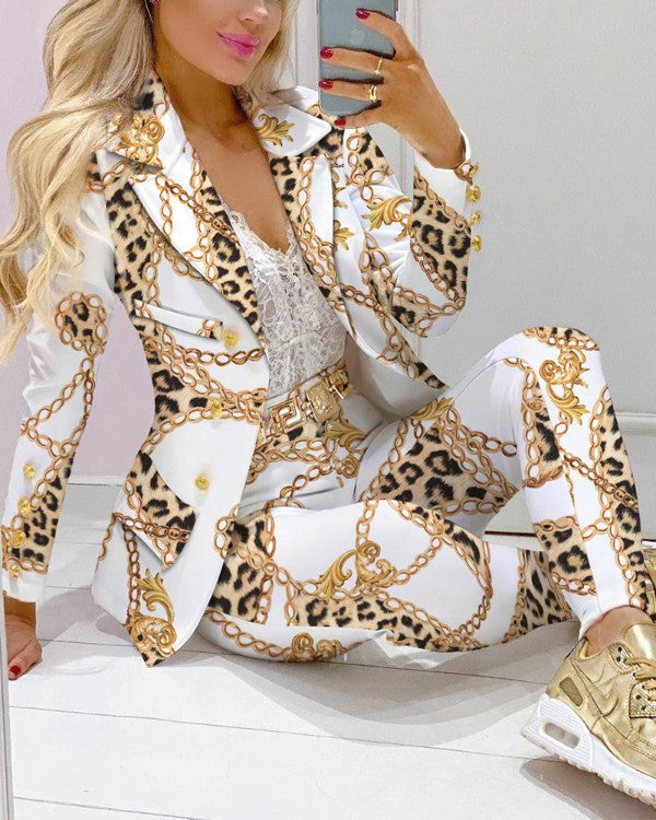 Fashion Printed Long Sleeve Casual Small Suits