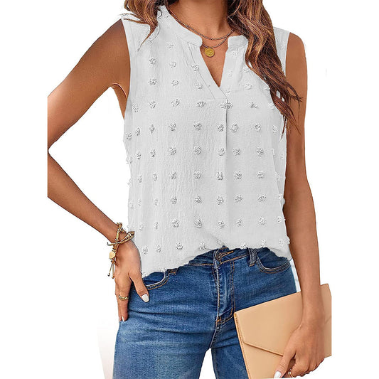 Women's Stylish Summer Jacquard Sleeveless T-shirt Blouses