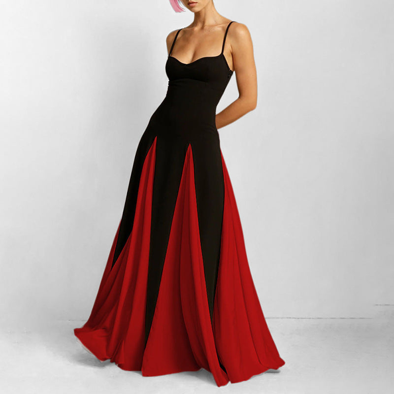 Women's Temperament Camisole Contrast Color Loose Big Hem Dress