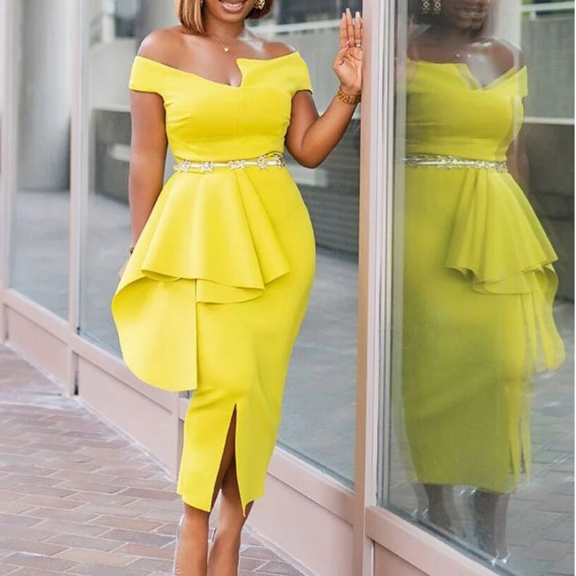 Summer Sleeve Sheath Pure Color Split Dress