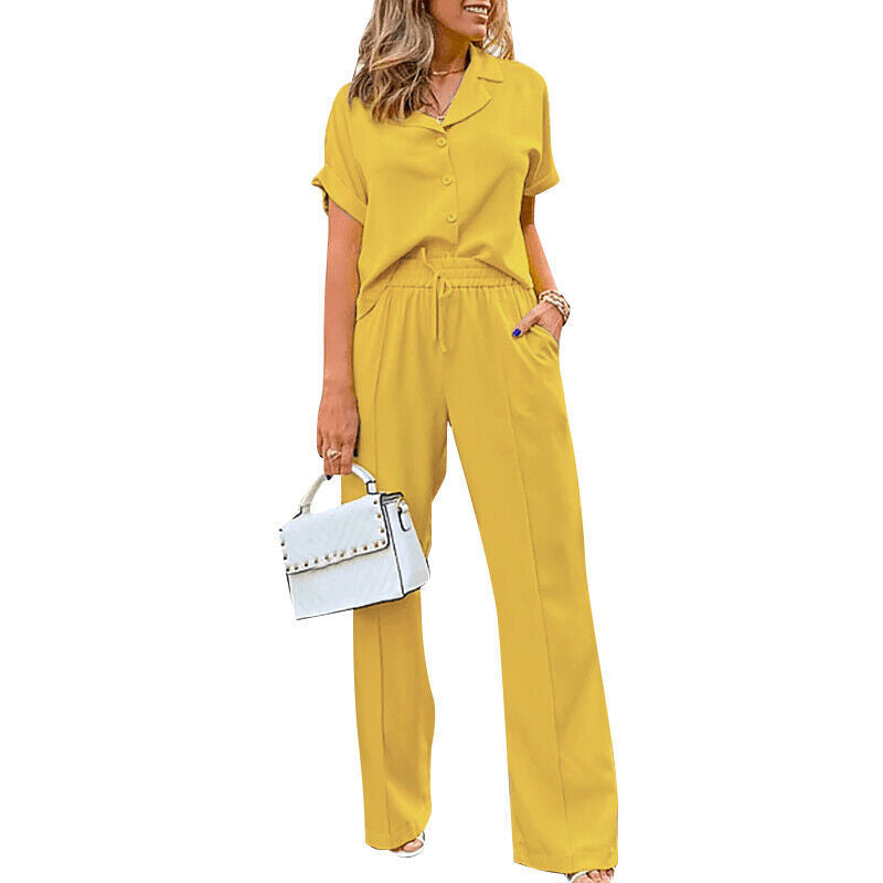 Women's Summer Casual Short-sleeved Trousers Solid Color Suits
