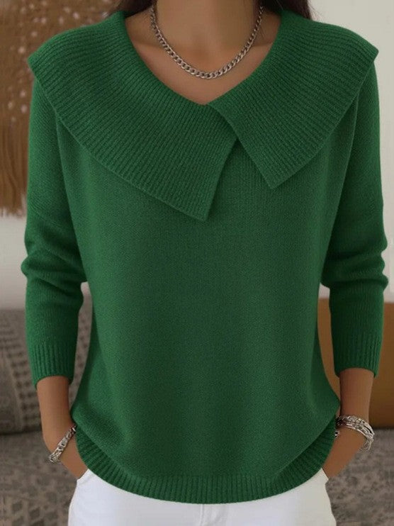 Fashionable Korean Style Retro Cute Temperament Slimming Lapel Versatile Knitted Women's Sweater