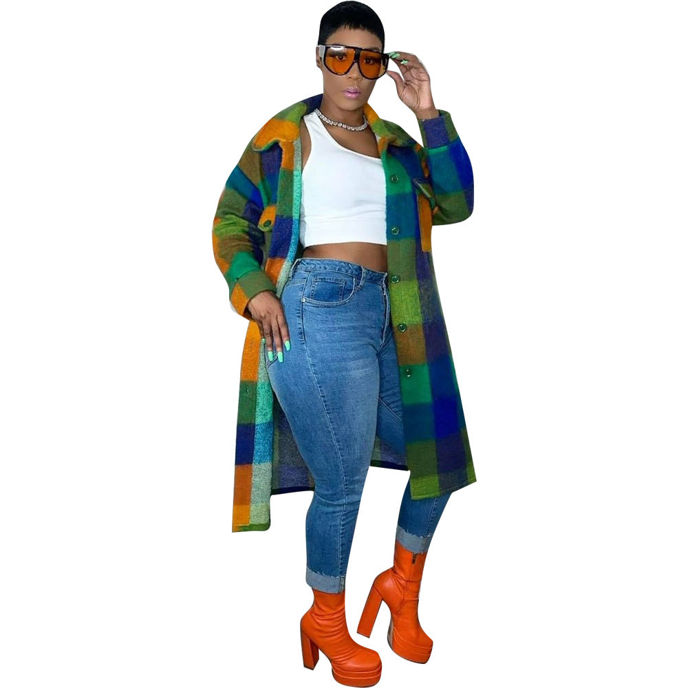Women's Printed Plaid Winter Mid-length Temperament Commute Coats