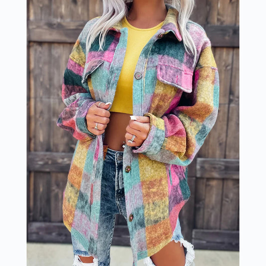 Woolen Printed Casual Fashion Polo Collar Coats