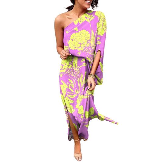 Women's Summer Loose Waist Trimming Printing Dress Dresses