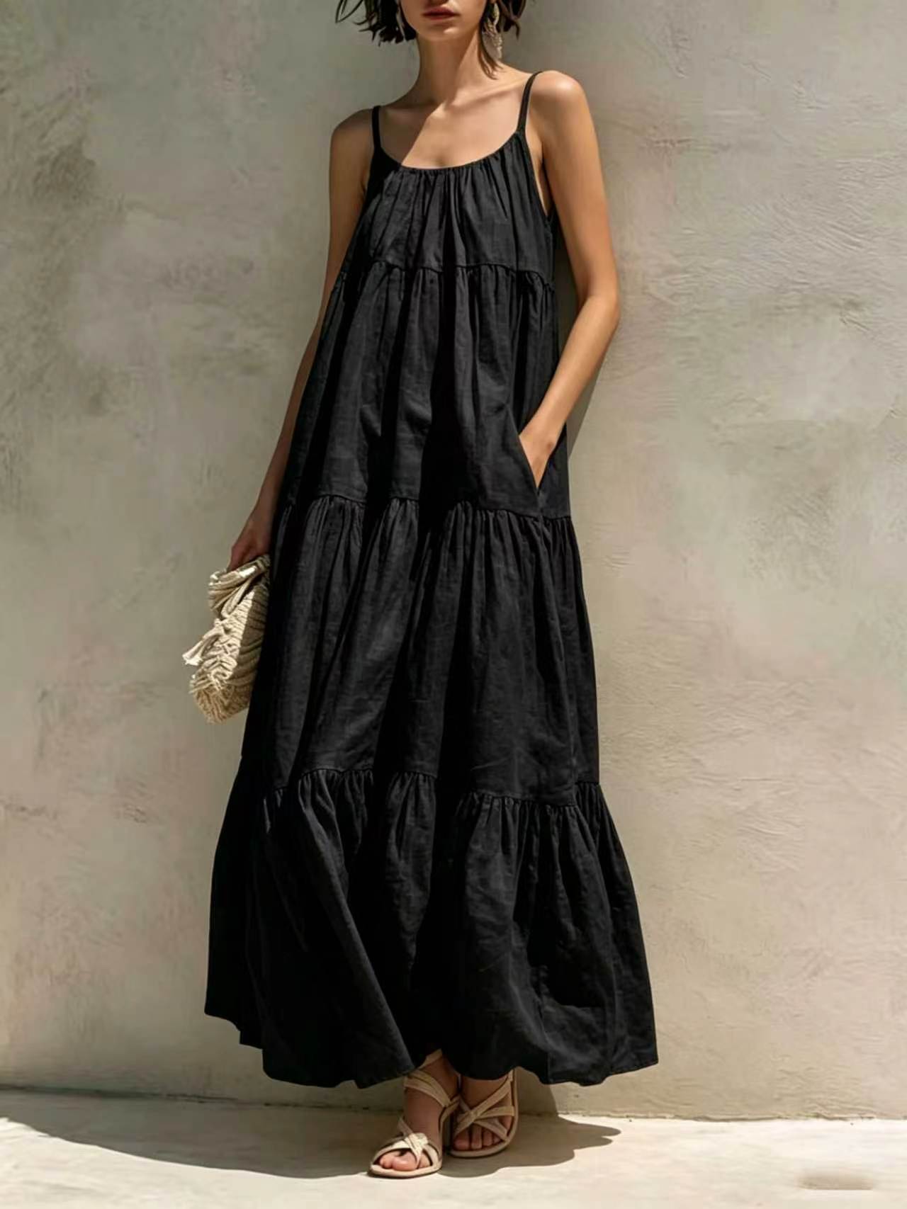 Summer Sleeveless Strap Elegant Stitching A- Dress