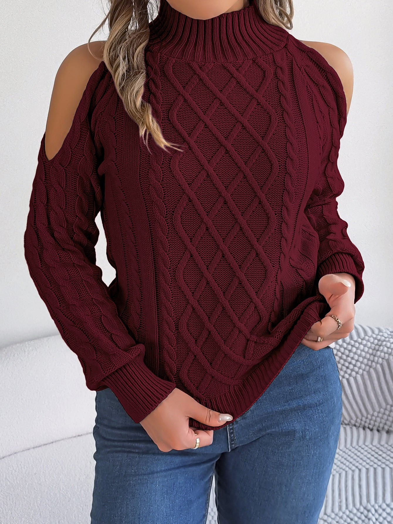 Women's Casual Twist Collar Long Sleeves Pullover Sweater