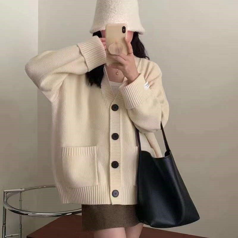 Women's Korean Loose High-grade Knitted Curling Sleeves Labeling Soft Glutinous Sweater