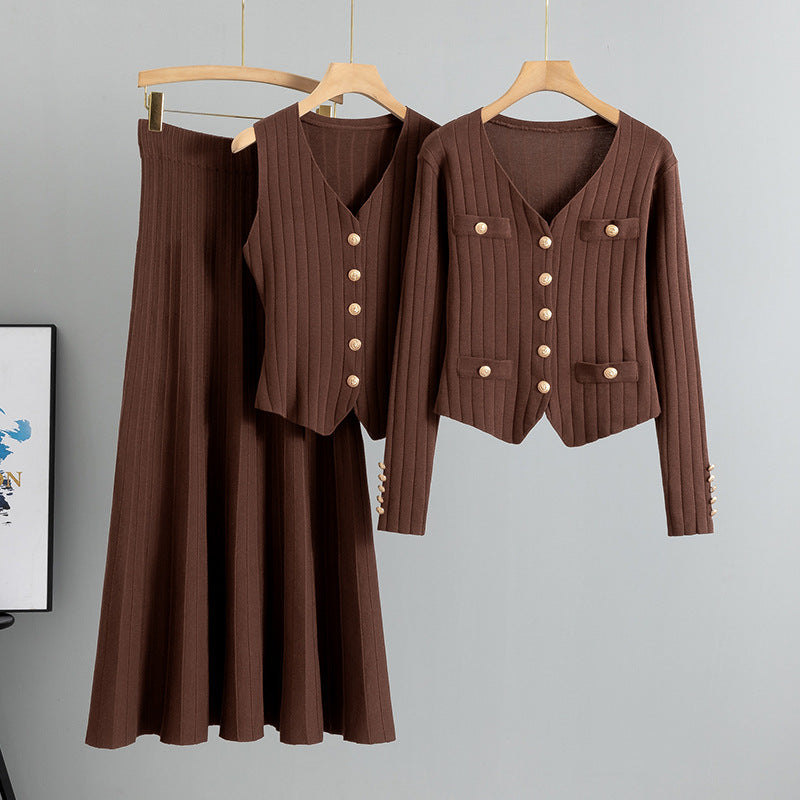 Women's Korean Style Three-piece Set Knitted Fashion Casual Suit