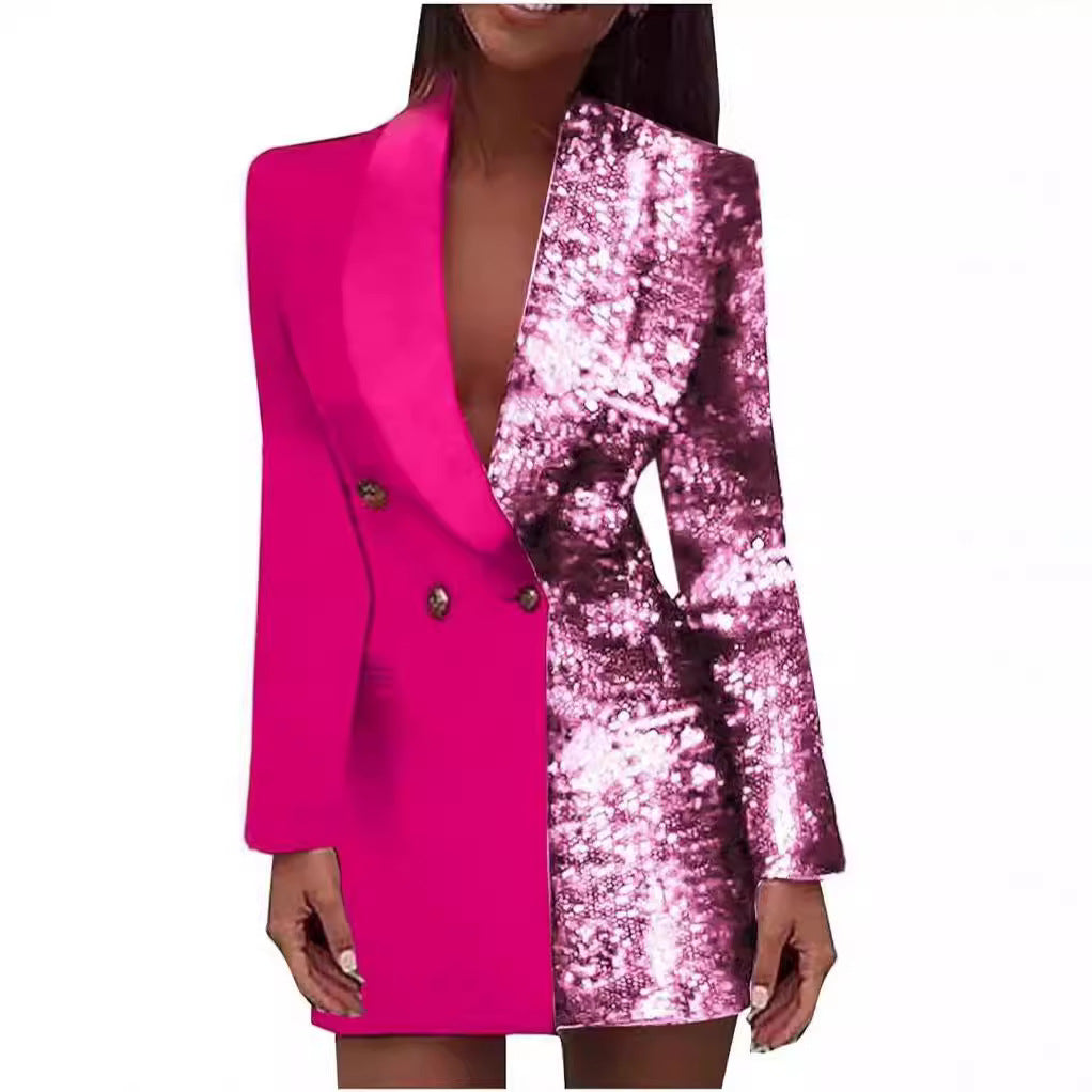 Sequined Long Sleeve Stitching Fashion Casual Trend Suits