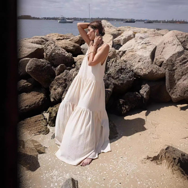 Women's Summer European Loose Solid Color Pleated Irregular Dresses
