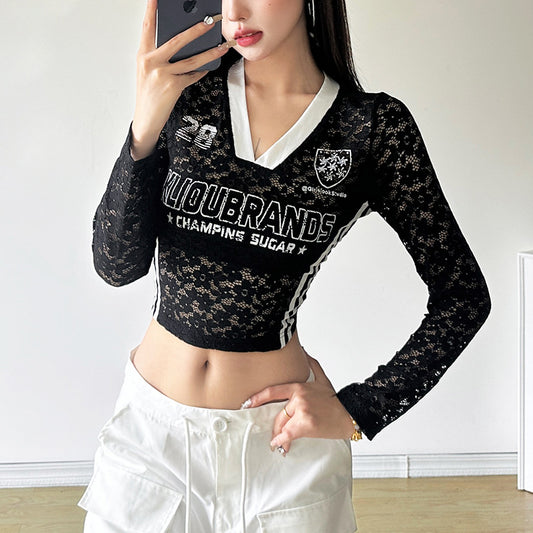 Women's Autumn American Retro Alphabet High Waist Long Blouses