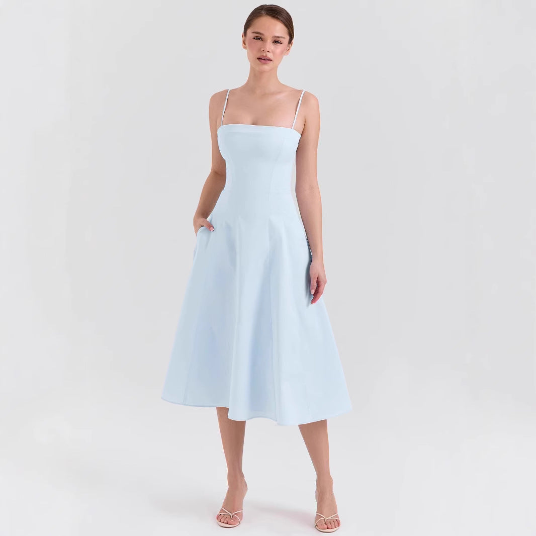 Temperament Cinched Sleeveless Dress Draping Effect Dresses