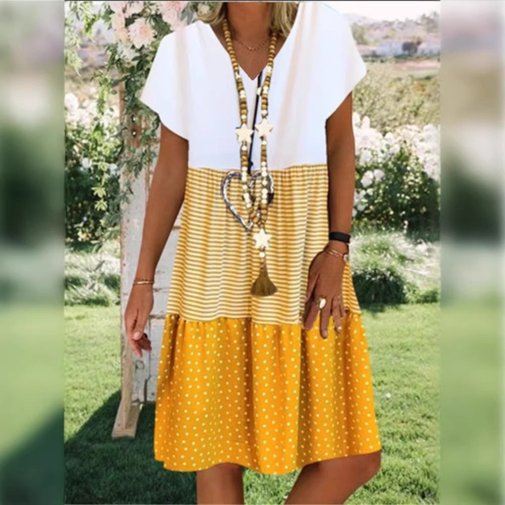 Classic Beautiful Women's Digital Printed Short-sleeved Dress