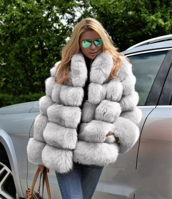 Women's Graceful Fur Imitation Fox Stitching Coats