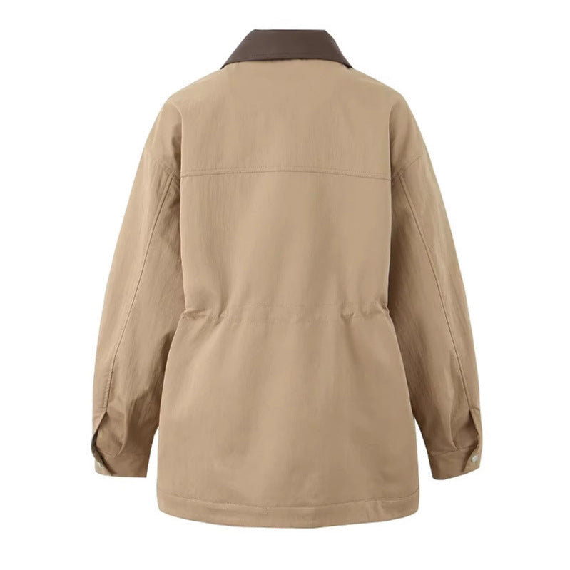 Women's Lapel Loose Waist Overalls Trench Mid-length Coats