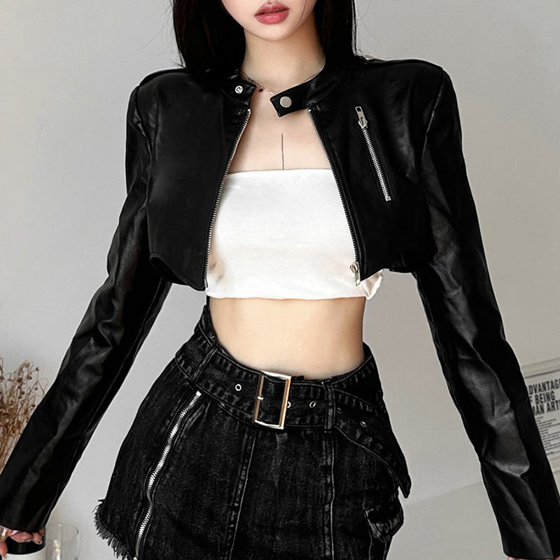 Women's Solid Color Slim Street Fashion Round Neck Zip Coats