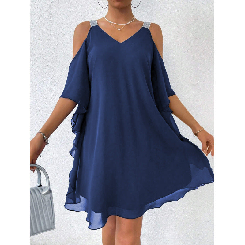 Women's Summer Chiffon Solid Color Elegant Dress