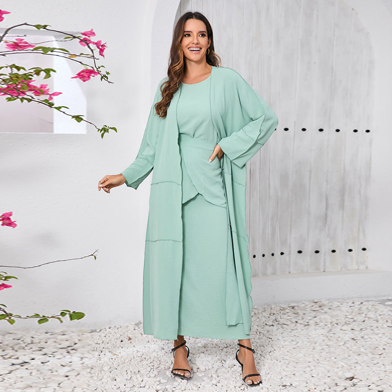 Women's Long-sleeved Simple Elegant Stitching Three-piece Set Dress
