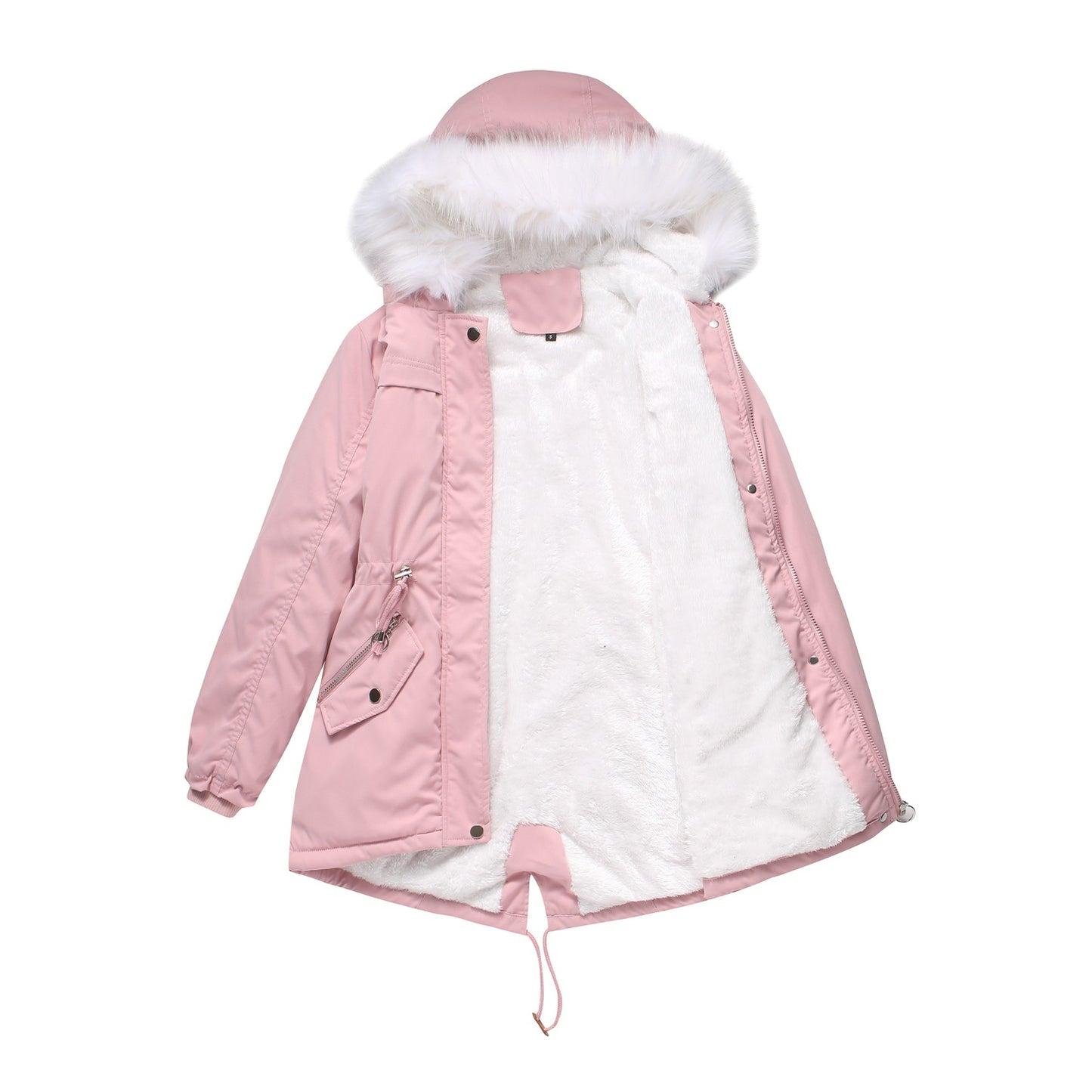 Women's Fur Collar Parka Mid-length Hooded Winter Warm Veet Woman Coats