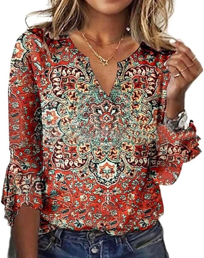 Women's Long-sleeved Printed Ethnic Fashion T-shirt Blouses