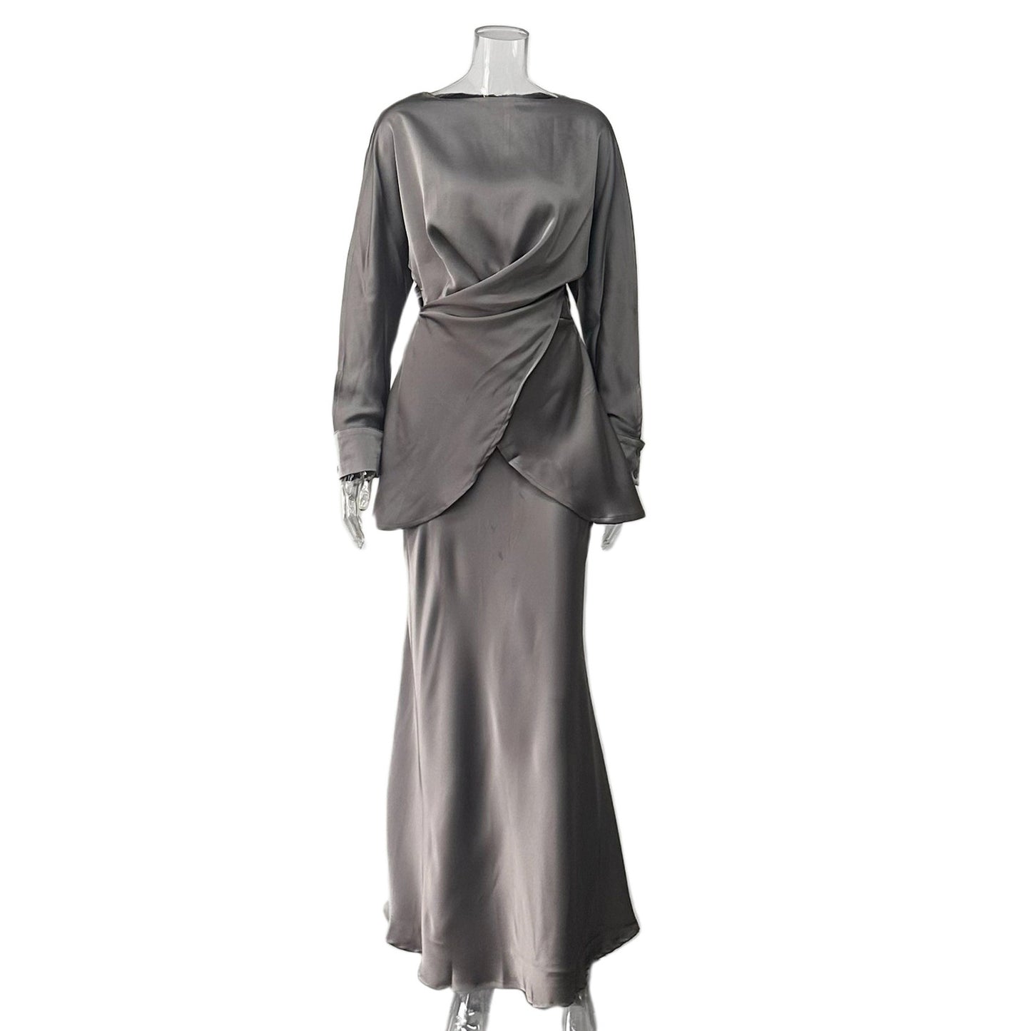 Women's Hot Elegant Graceful Satin Long-sleeved Two-piece Tops