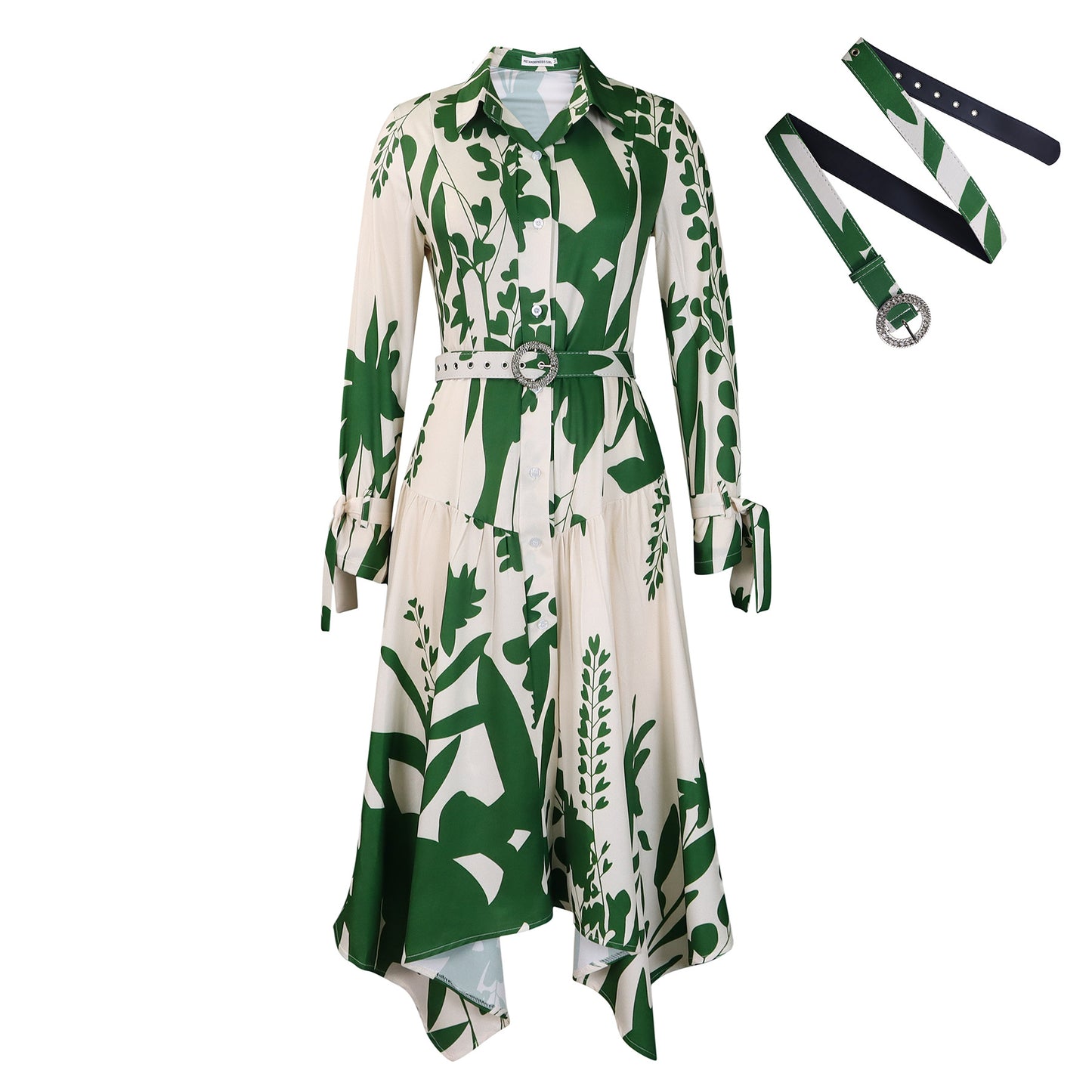 Women's Summer Fashion Temperament Printed Lapel Long Sleeve Skirts
