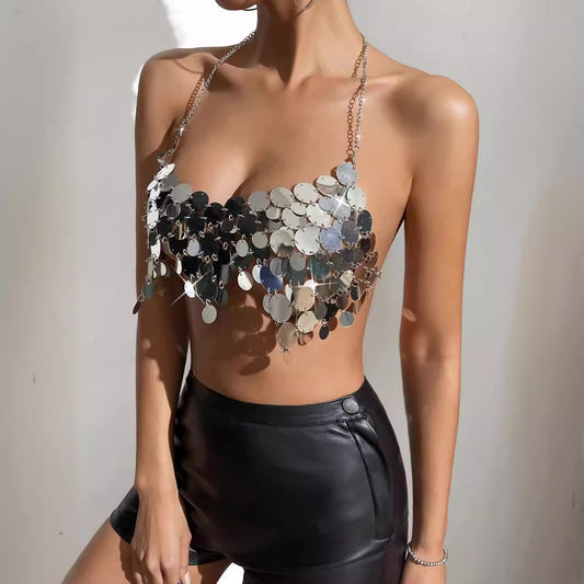 Women's Nightclub Sexy Sequined Backless Chain Tops