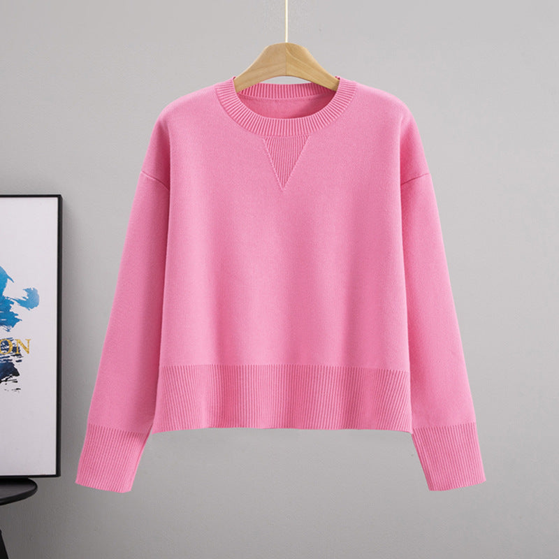 Women's Cored Yarn Round Neck Knitted Loose Slimming Solid Color Bottoming Sweaters