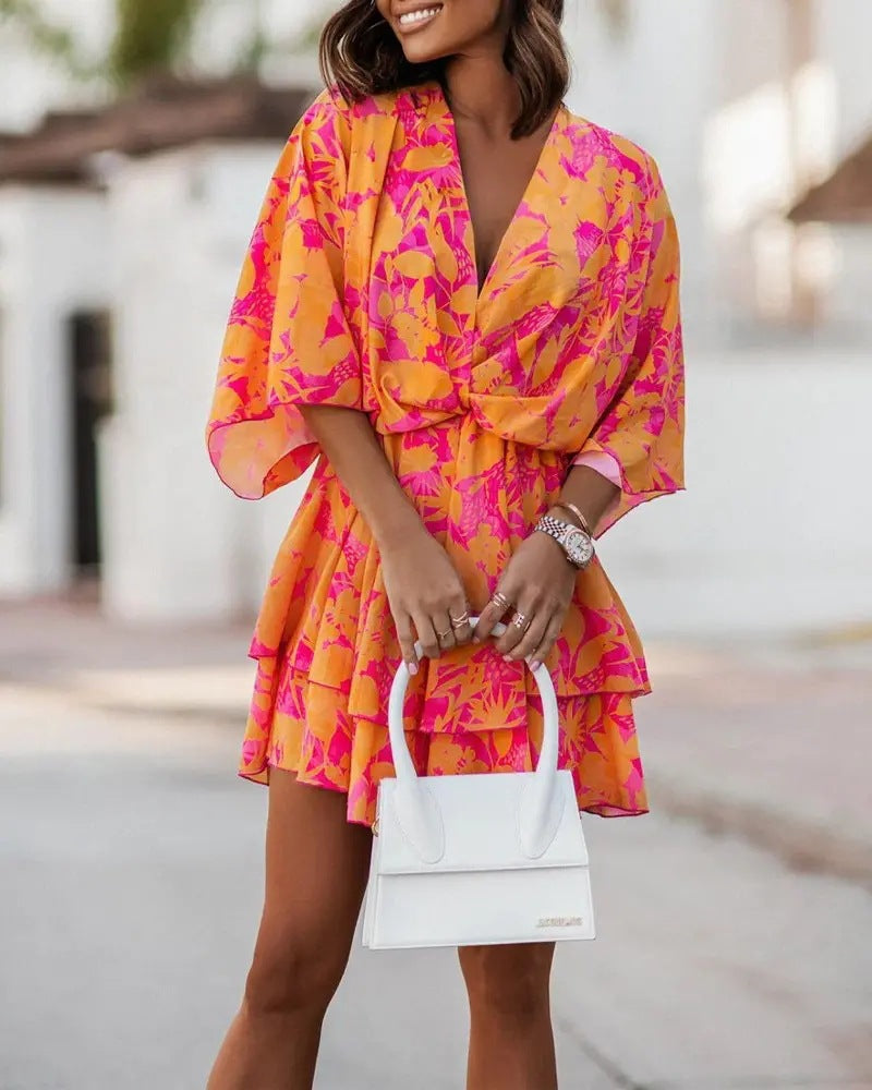 Women's Autumn Loose Batwing Sleeve Printed Dress