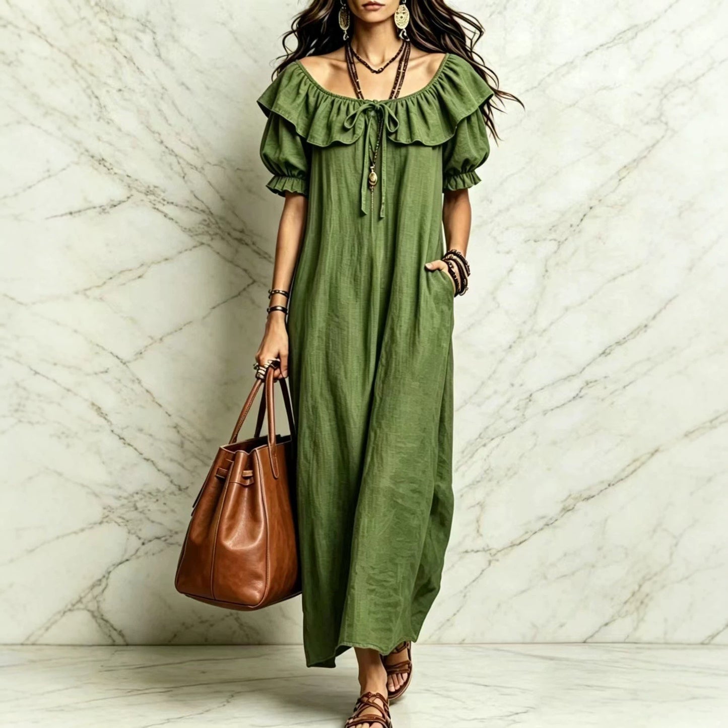 Loose Round Neck Ruffled Leisure Temperament Dress