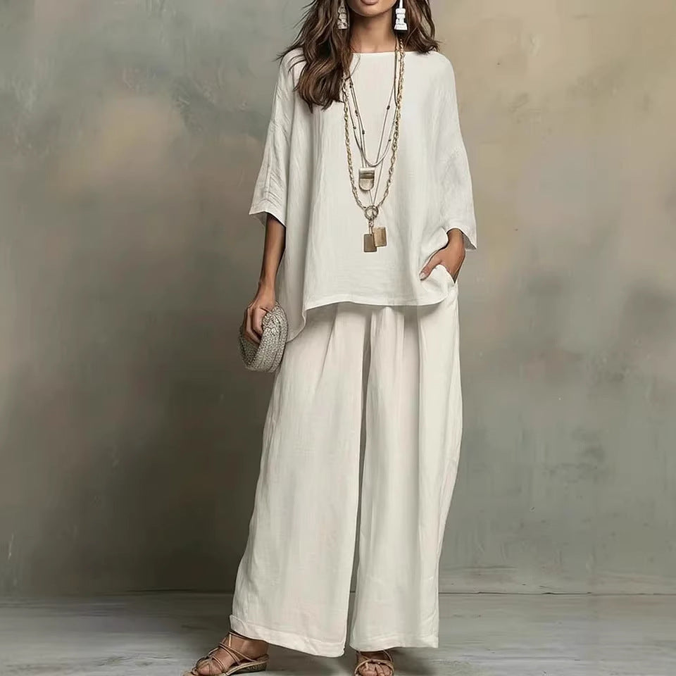 Women's Simple Loose Cotton Linen Blended Shirt Pants