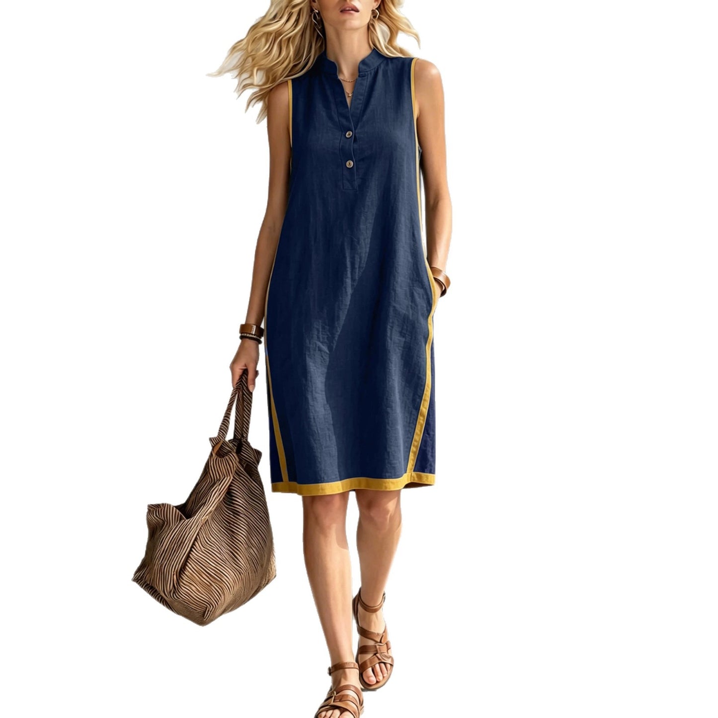 Charming Women's Sleeveless Casual Loose Linen Dress