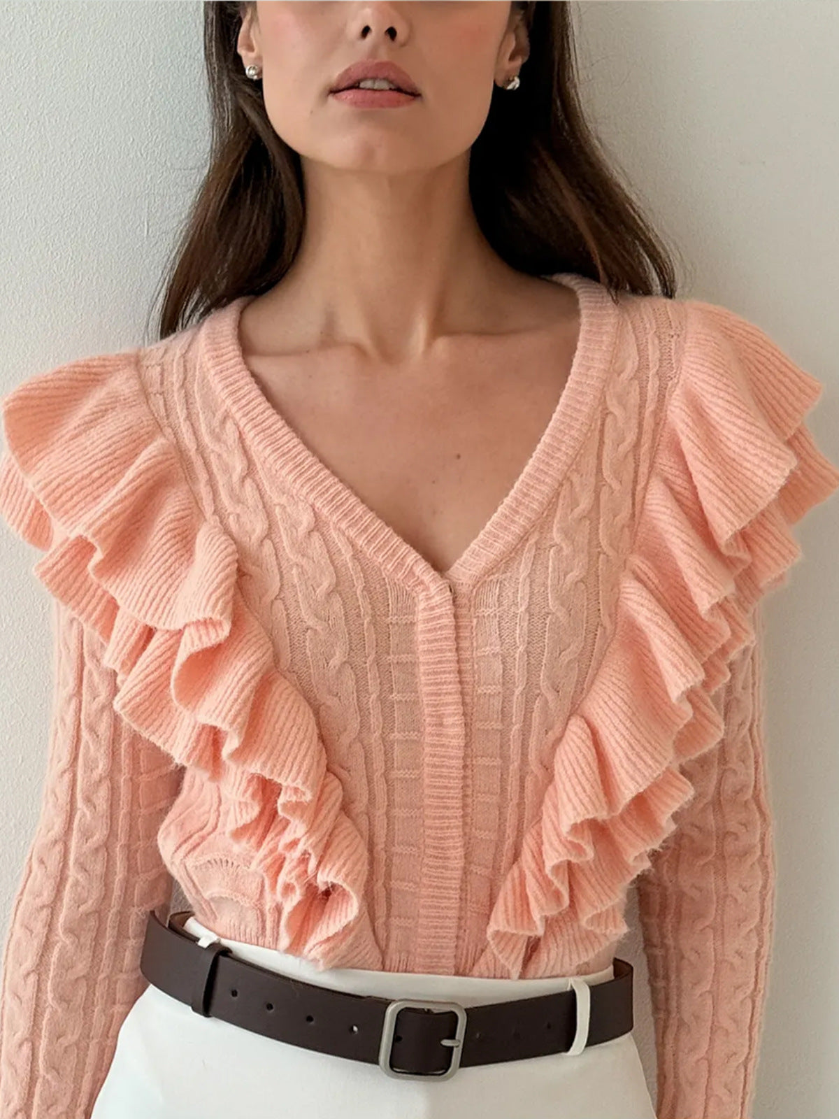 New Popular Women's Russian Knitted Ruffled Women's Sweater