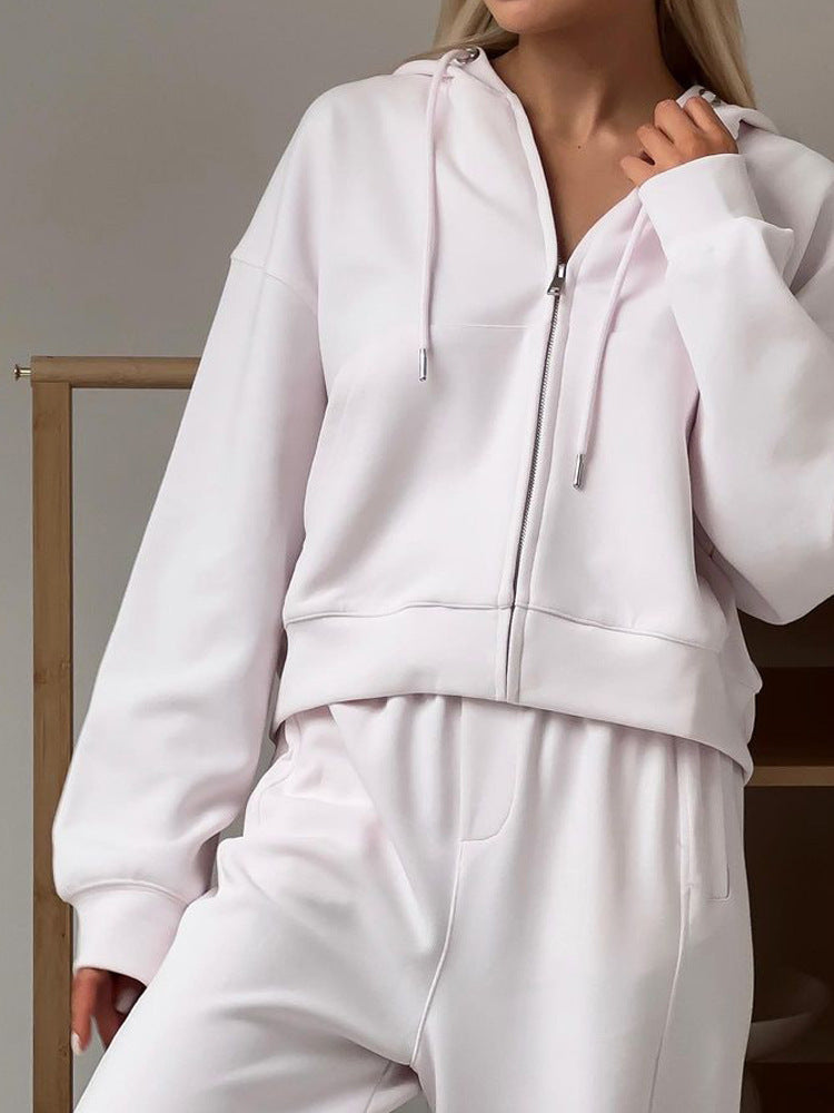 Women's Zipper Hooded Sport Trousers Two-piece Casual Suits