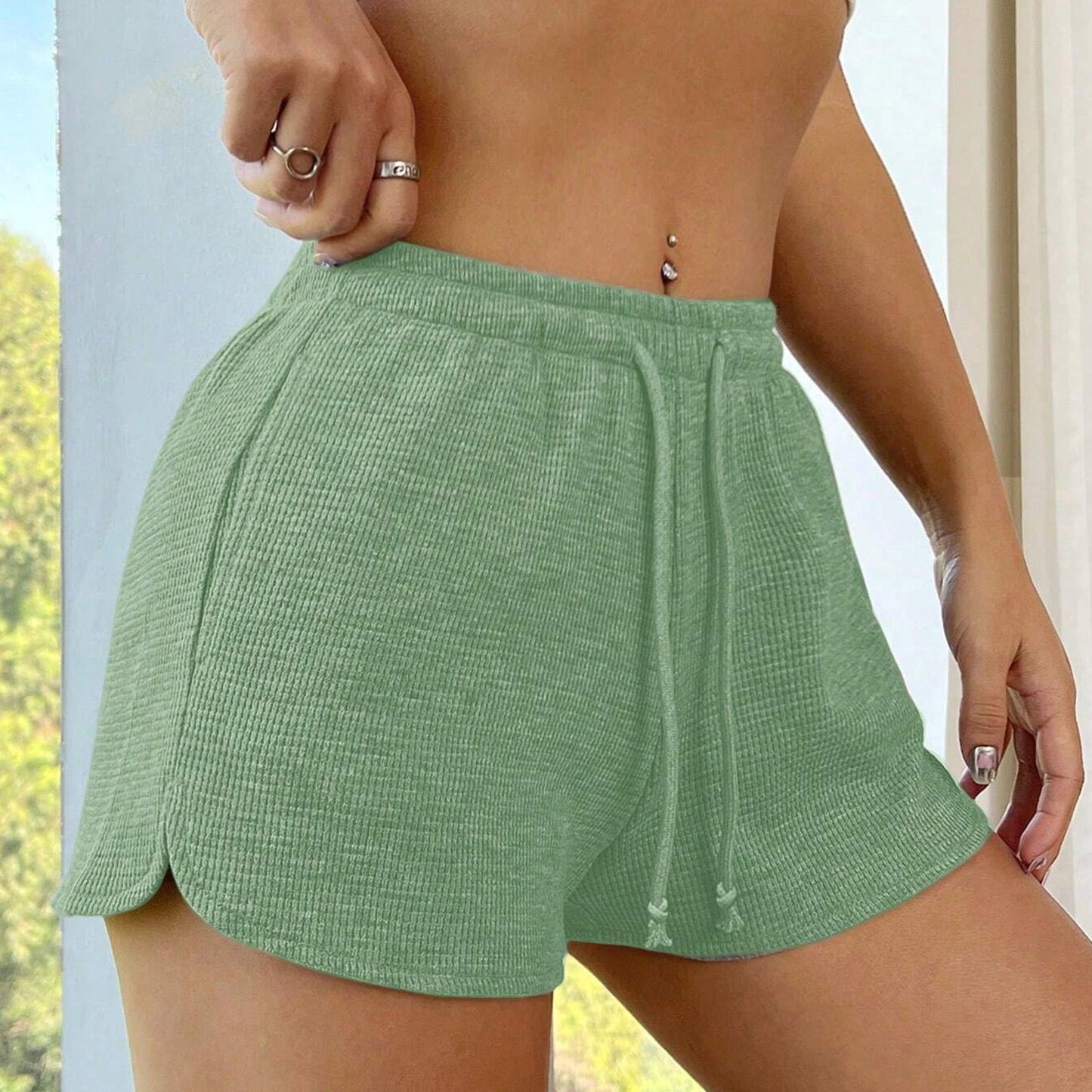 High Sports Fitness Drawstring Elastic Waist Shorts